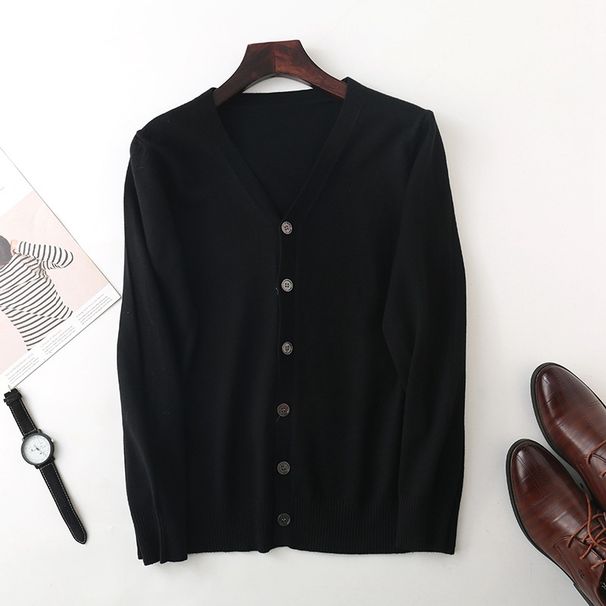 Cardigan con scollo a V da uomo in lana, sottile e ampio, in stile coreano, lavorato a maglia, stile giovanile alla moda_voghion.com