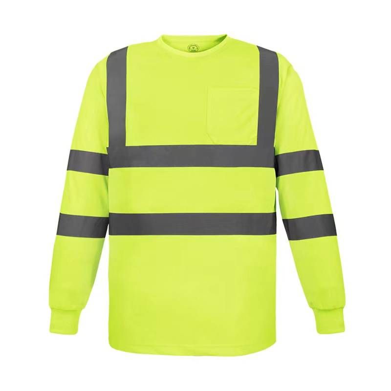 Men's Clothing Reflective T shirts sweat absorbent and breathable long sleeved collared reflective POLO shirts work clothes _voghion.com