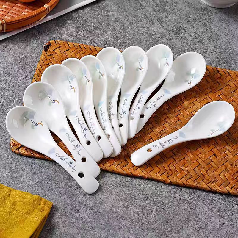 Cucharas de cerámica creativas de flor de ginkgo para uso doméstico_voghion.com