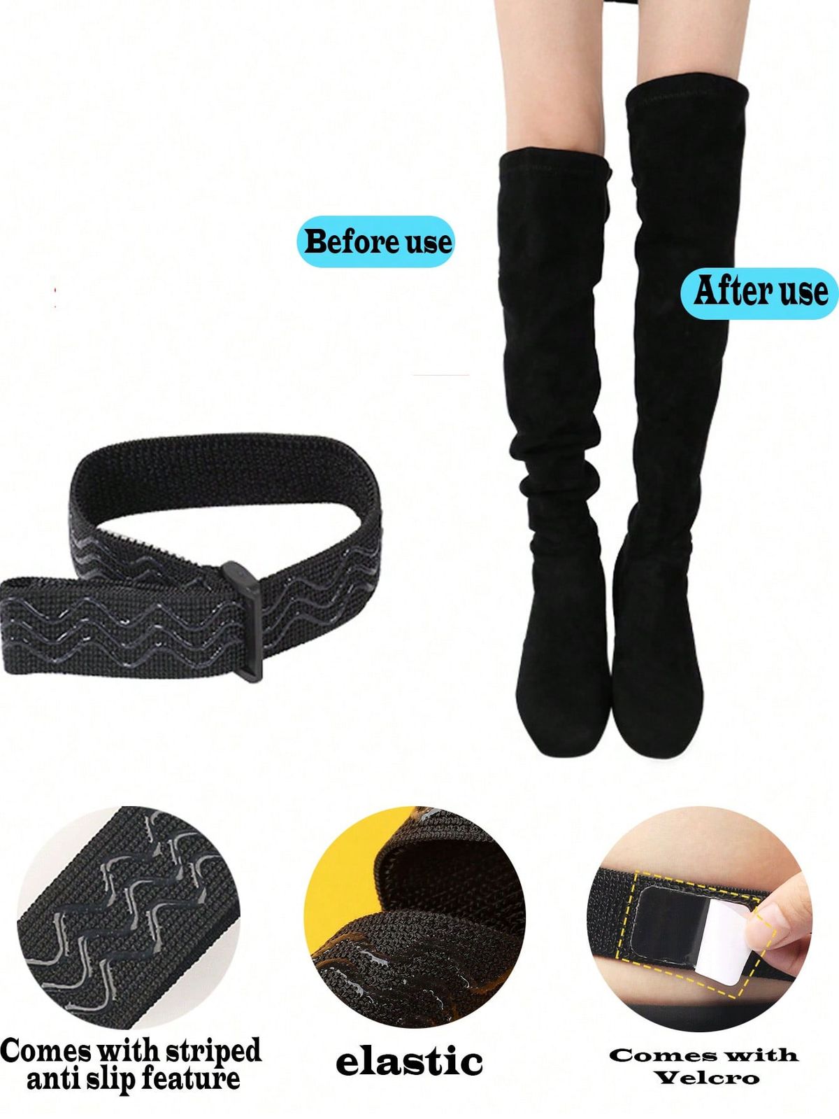 2PCS Boots With Velcro Straps For Secure Fit, High Boots, Anti-slip Elastic Band To Prevent Slip-off_voghion.com