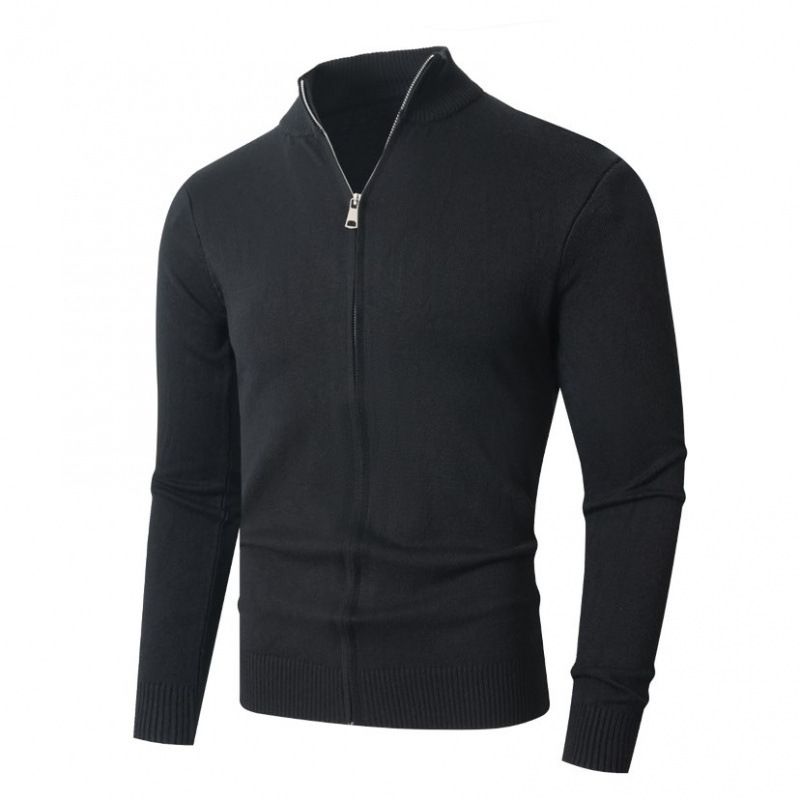 Veste en maille zippée coupe ajustée – Cardigan moderne à col montant pour homme, idéal pour les superpositions décontractées et élégantes_voghion.com