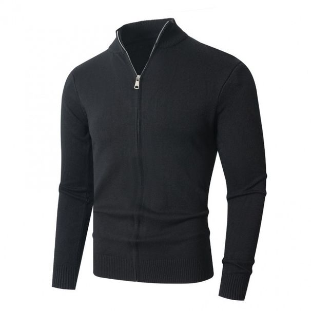 Veste en maille zippée coupe ajustée – Cardigan moderne à col montant pour homme, idéal pour les superpositions décontractées et élégantes_voghion.com