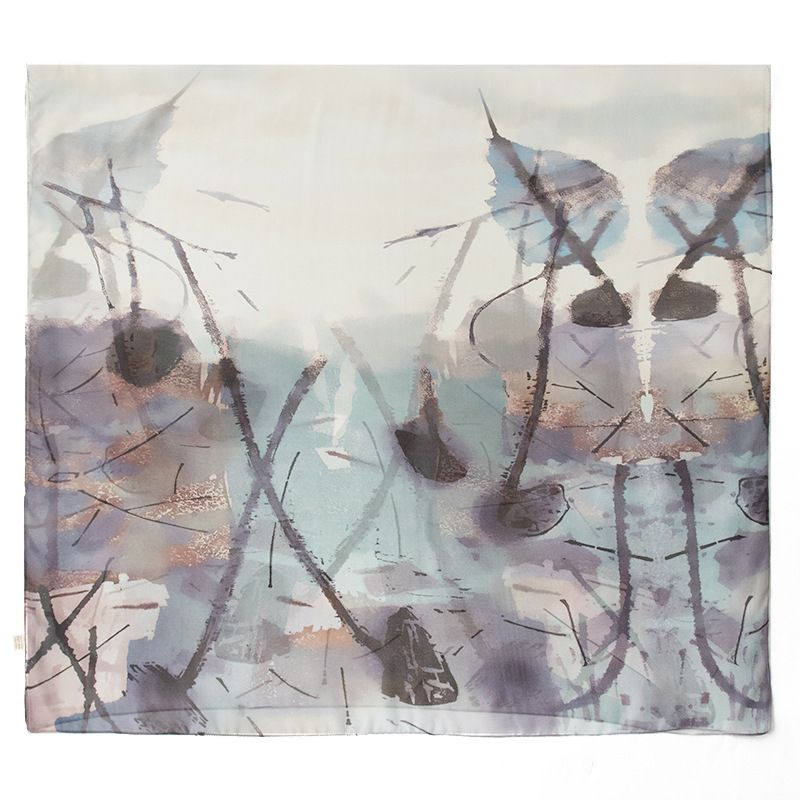100% Mulberry Silk Gift Box 2024 Chinese Feng Shui Ink Leaf Printed Thin High end Women's Scarf_voghion.com