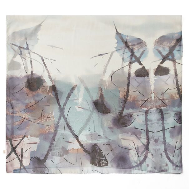 100% Mulberry Silk Gift Box 2024 Chinese Feng Shui Ink Leaf Printed Thin High end Women's Scarf_voghion.com