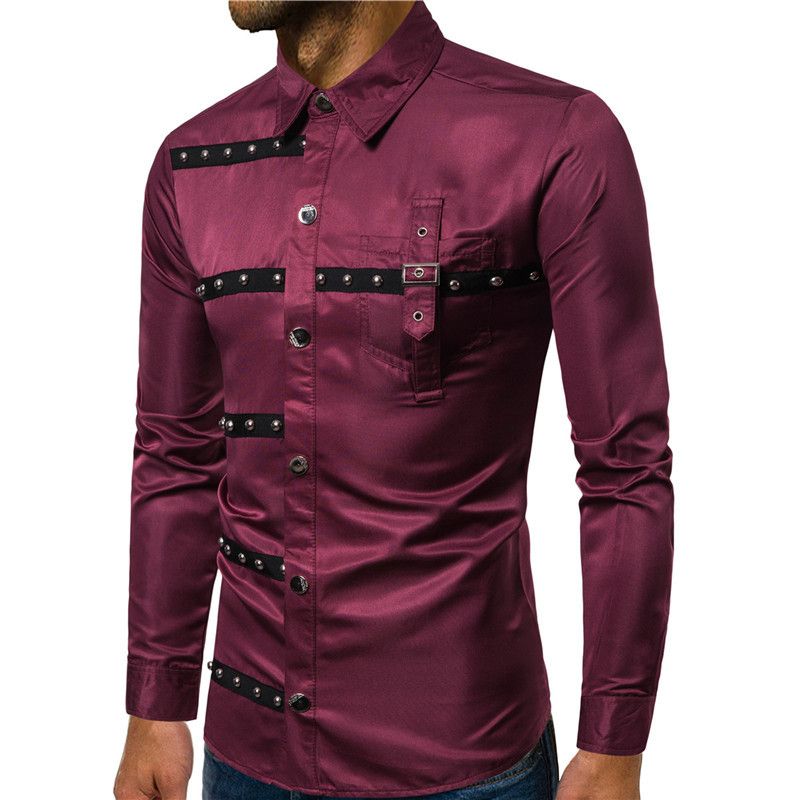 2024 Herbst/Winter Punk New Gothic Style Nieten Langarmhemd Herren Performance Outfit_voghion.com