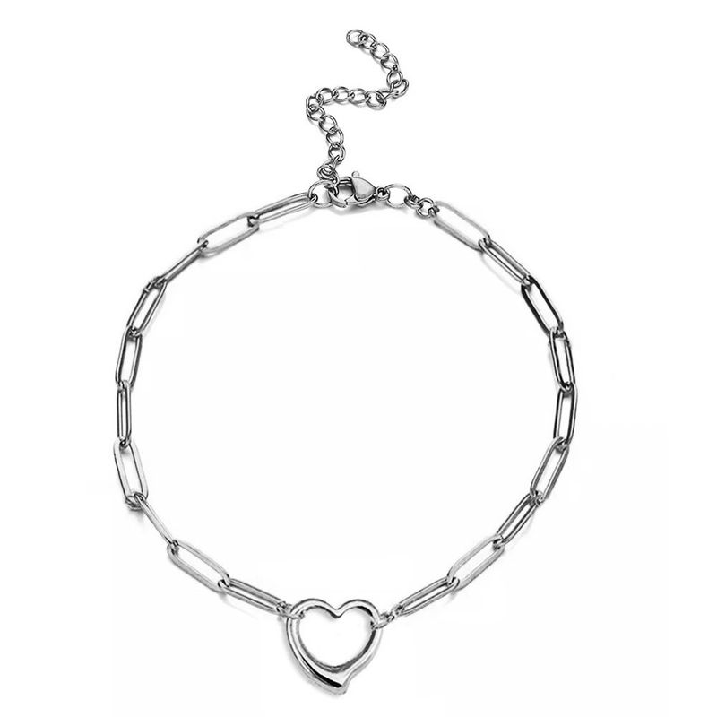 Bracciale sottile con ciondolo a forma di cuore cavo in acciaio inossidabile versatile con catena a graffetta, stile minimalista coreano 2025_voghion.com