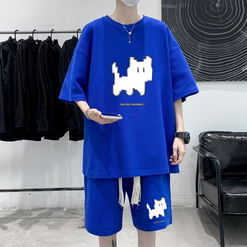 Men's Waffle Clothing a Complete Set Of Short-Sleeved Shorts Casual Suit Loose Large Size Sportswear_voghion.com