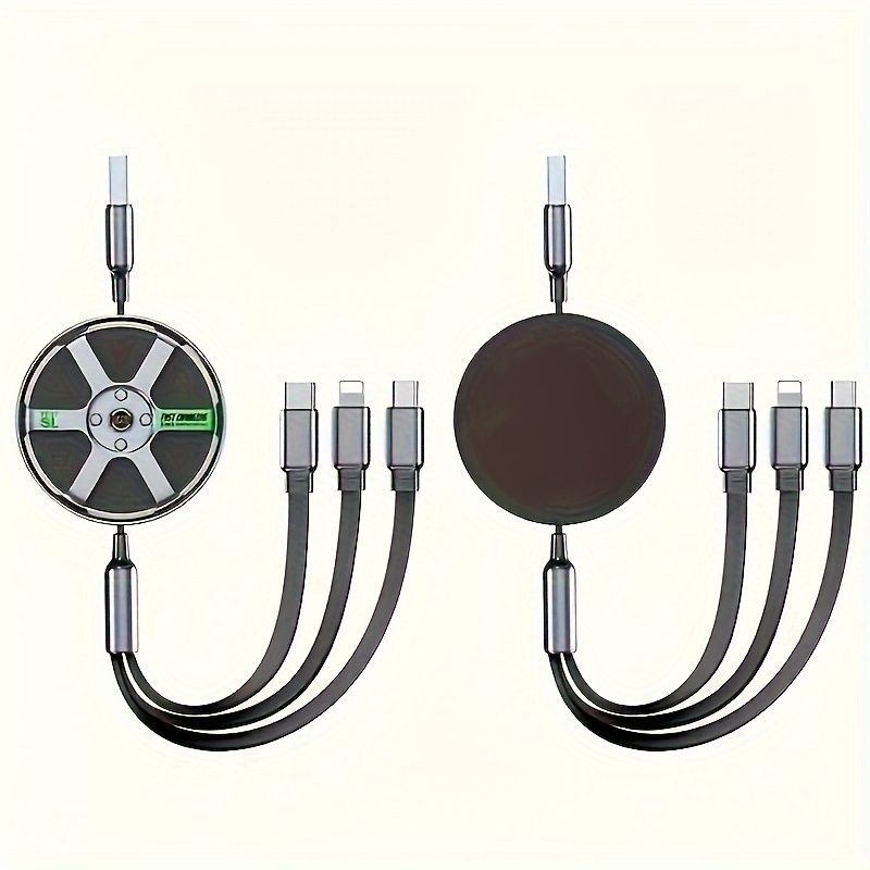 3-ühes teleskoop-kiirlaadijaga USB-kaabel, universaalne mitmikpistikuga adapter Lightningi, Micro USB ja C-tüüpi portidega, ühildub kiirlaadimisega_voghion.com