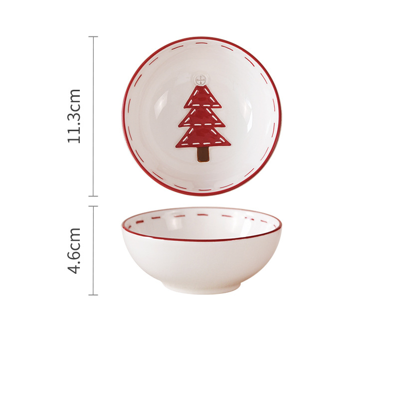 Christmas Nordic stitching Santa Claus ceramic bowl rice bowl creative relief small bowl noodle bowl soup bowl Western salad bowl tableware_voghion.com