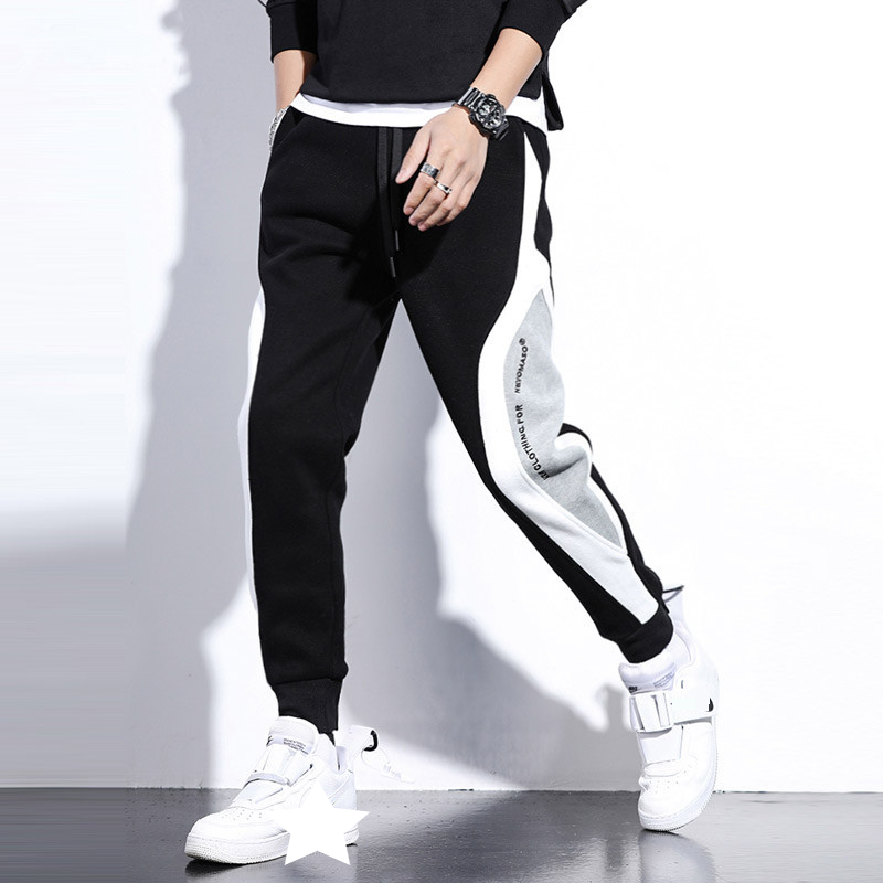 Herrenbekleidung Sport-Jogginghose Herren locker sitzende Hose mit Bündchen gespleißt Lauftraining Außenhandel große Freizeithose_voghion.com