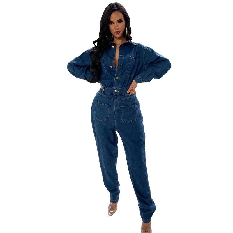 Női ruházat Slim Fit rugalmas kis lábú mosott farmer overál_voghion.com