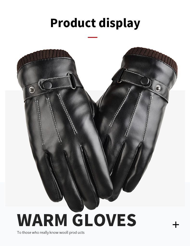 Autumn And Winter Warm PU Leather Gloves, Men's Outdoor Cycling Touch Screen Gloves, Fleece Water-resistant Cycling Cold-proof Gloves_voghion.com