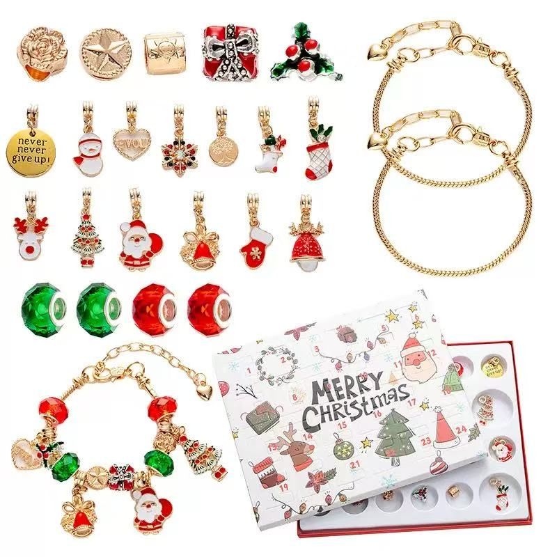 Christmas Advent Calendar Jewelry Set – Festive Charm Bracelet & Pendant Blind Box With Holiday-Themed Beads, Perfect For Gifting And Countdown_voghion.com