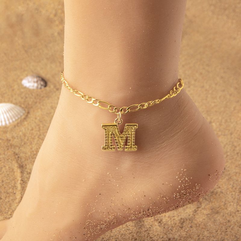 26 English Capital Letters Gold Plated Electroplated Alloy Beach Anklet_voghion.com