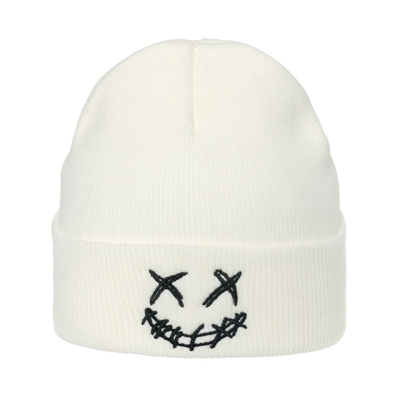 Hat autumn and winter new style XX grimace expression embroidered knitted hat for men and women college style couple wool warm hat cold hat_voghion.com