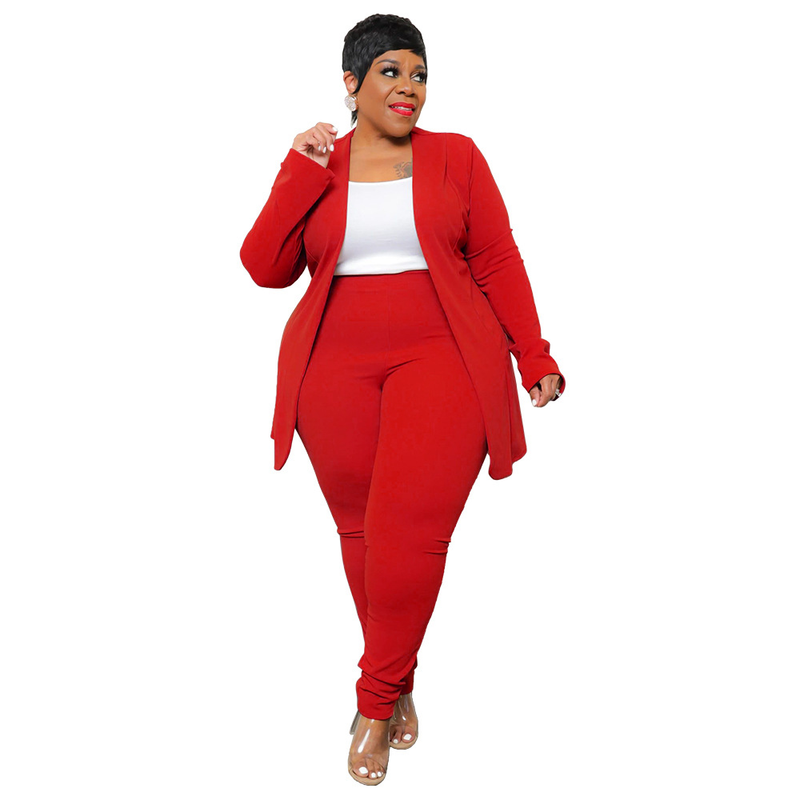 Damen Plus Size Damenbekleidung Mode Temperament Professionelle lässige Langarmhose Kleiner Anzug Zweiteiliges Set_voghion.com