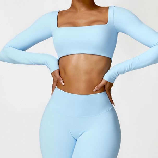 Spring Summer Tight-Fitting Yoga Wear Outdoor Running Fitness Brushed T-Shirt Long-Sleeve Sports Top Base Layer With_voghion.com