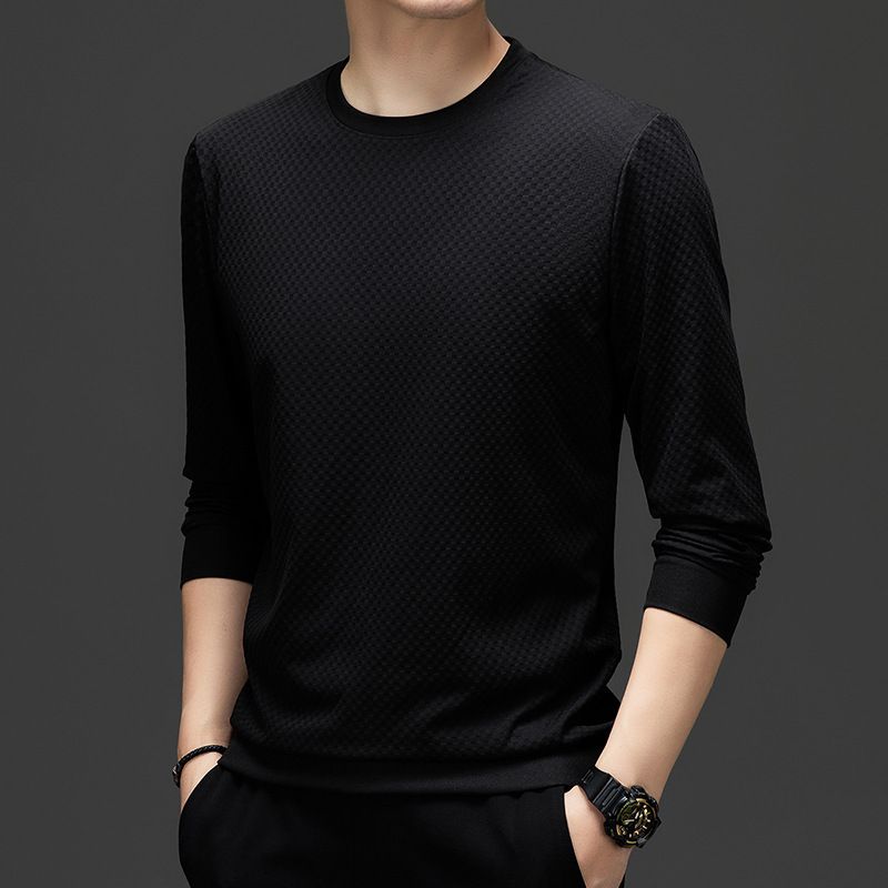 Felpa da uomo a maniche lunghe con scollo tondo, morbida, liscia e versatile per la primavera e l'autunno, senza stiratura, liscia e morbida._voghion.com