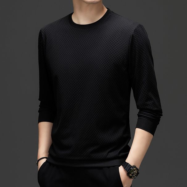Felpa da uomo a maniche lunghe con scollo tondo, morbida, liscia e versatile per la primavera e l'autunno, senza stiratura, liscia e morbida._voghion.com