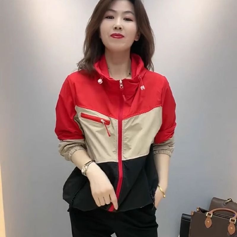 Fashion Patchwork Breathable 2024 Color-Block Hooded Summer New Korean Version Thin Versatile Sun Protection Jacket_voghion.com