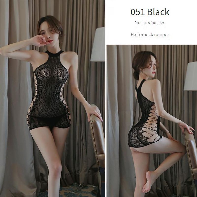 Seksowna bielizna damska Hollow Halter Neck Tube Top Hip Mesh Mesh Uniform Temptation_voghion.com