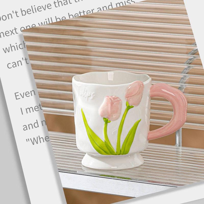Creative Tulip Goblet Hand-painted Flower Ceramic Mug Girl Cup Gift Box Cup For Girlfriends_voghion.com