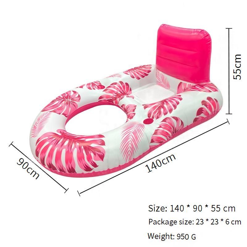 ​LED Lighted Inflatable Lounge Chair With Dual Cup Holders & Leaf-Print Mesh Backrest - Outdoor Floating Bed For Adults (Breathable Heavy-Duty PVC)​​_voghion.com