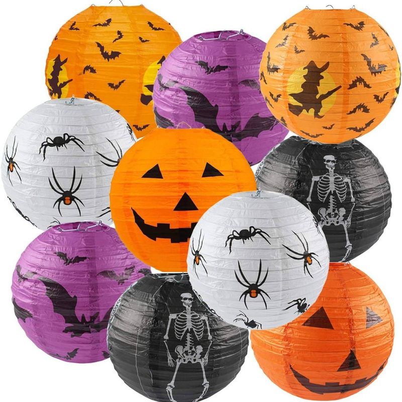 Articoli decorativi di Halloween - Lanterne di carta rotonde a forma di zucca, luci decorative per l'atmosfera ambientale di centri commerciali, negozi e bar_voghion.com