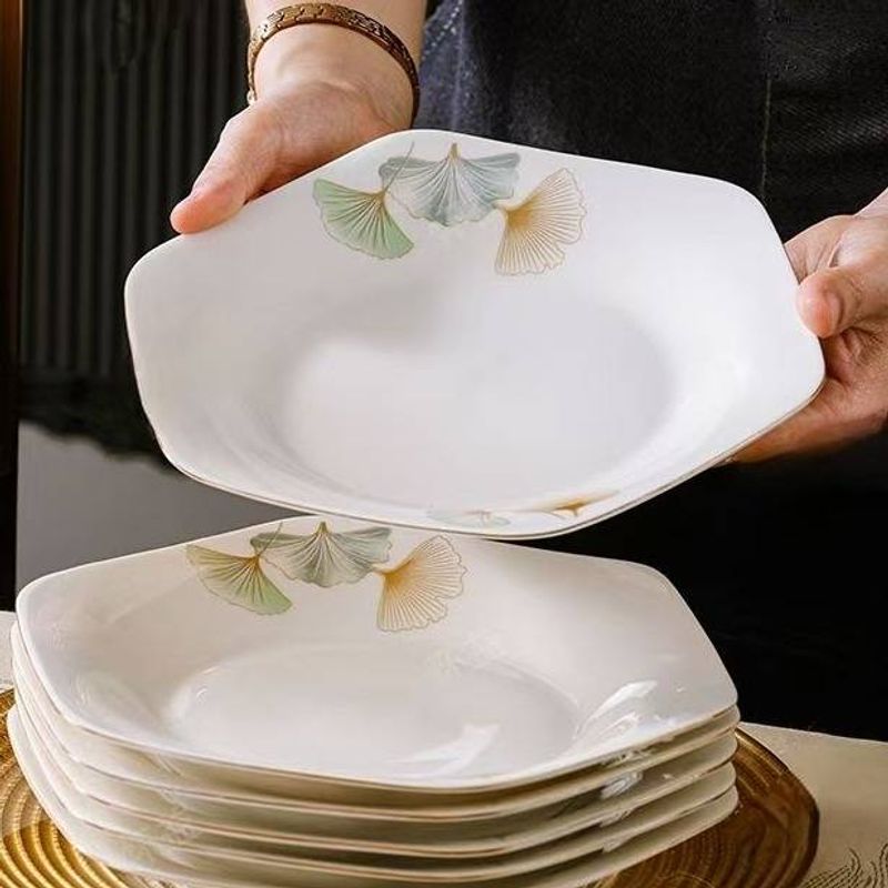 Premium Light Luxury Ceramic Tableware Set – Underglaze Color Plates, Ginkgo Time New Bone China Fish Plates_voghion.com