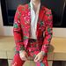 ForMen Northeast Red Flower Herrenmode-Trend Persönlichkeit Retro Hübscher Slim Fit High-End-Anzug Zweiteiliges Set_voghion.com