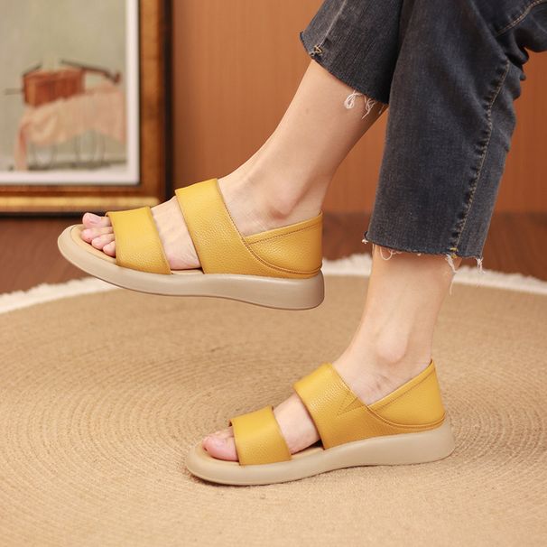 2025 Summer Fashionable And Minimally Designed Cowhide Bottom Leaky Toe Beach Shoes With Comfortable Fish Mouth Sandals_voghion.com