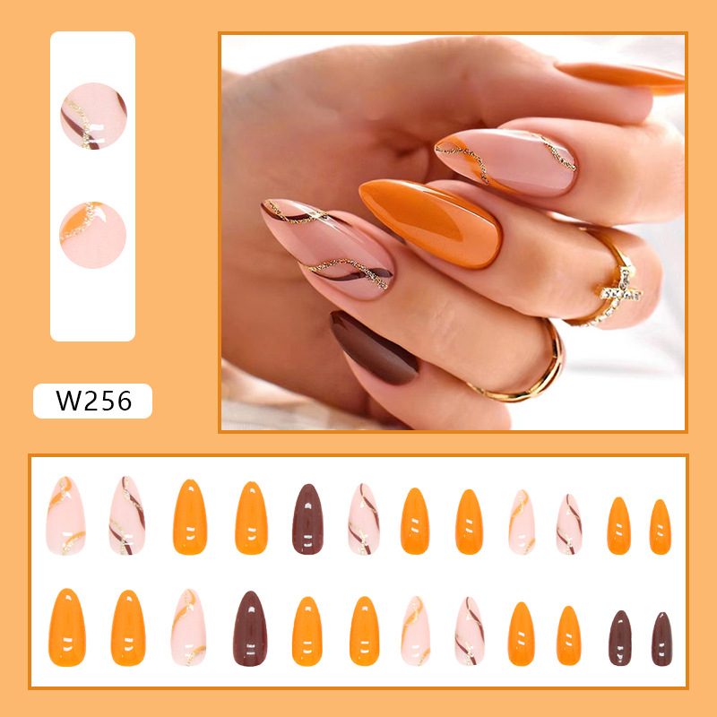 Mandel 24st Press On Na Färgglad Glitter Wave Line Design False Nail Tips Bärbar heltäckande fransk akryl Il il_voghion.com