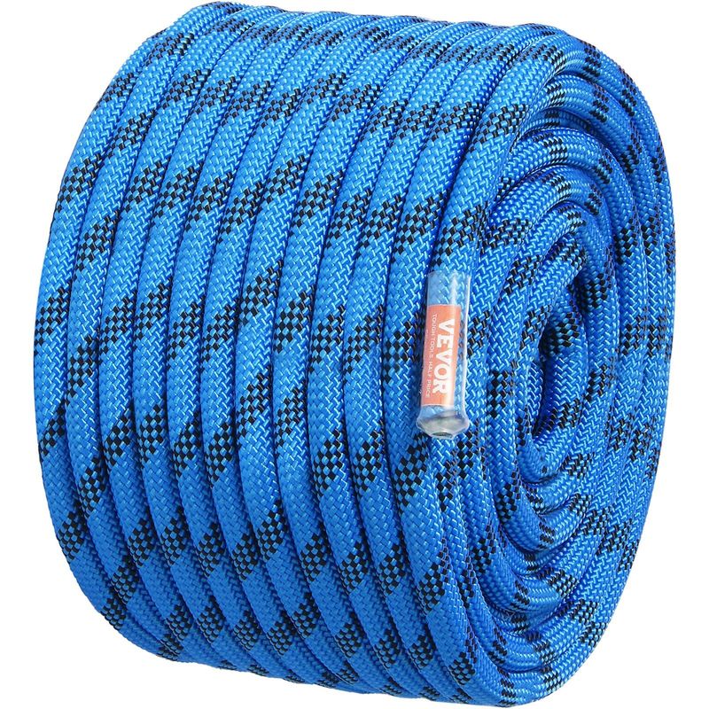 VEVOR 12.7mm Static Climbing Rope, 45.7M(150ft) Outdoor Rock Climbing Rope 32KN Breaking Tension, Fiber Rope With Steel Snap Hooks For Escape, Rappelling, Fire Rescue, Blue_voghion.com