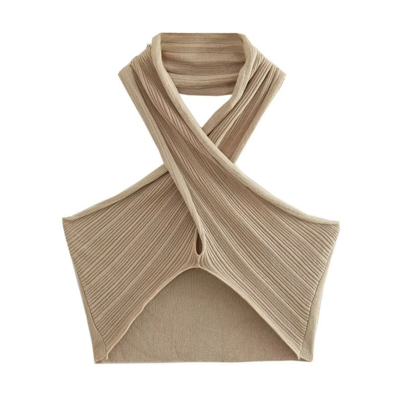 Women's Clothing fashion metallic knitted halter top + split skirt suit _voghion.com
