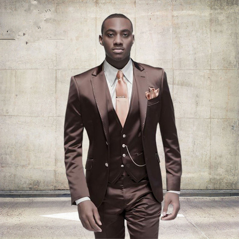 Men's brown business casual suit suit Men's three-piece groom suit Best man suit_voghion.com