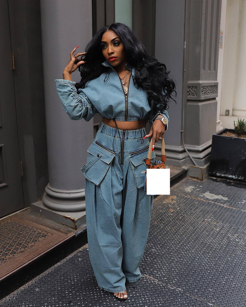 Women's Clothing fashion Retro Wide leg Loose Heavy duty denim two piece suit Women's clothing_voghion.com