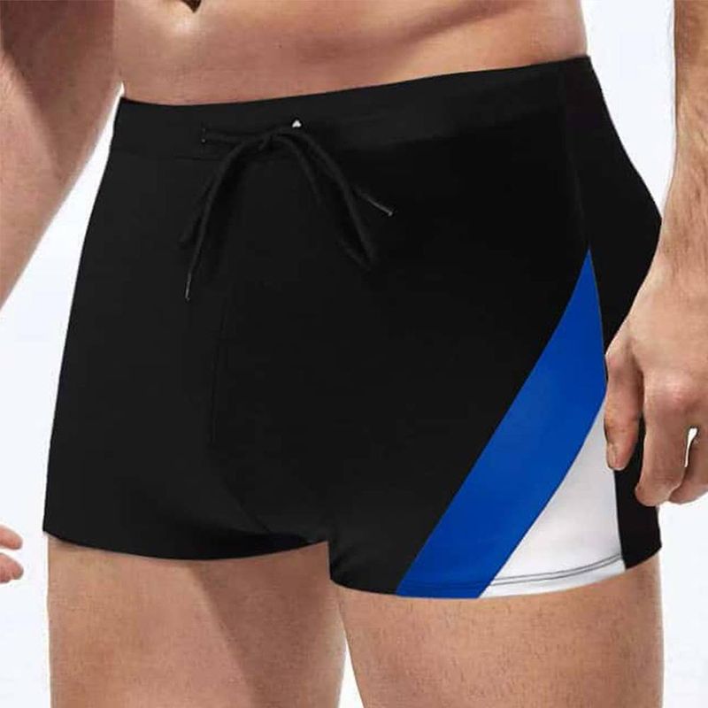 Men's Boxer Drawstring Side Contrast Color Design Lace Up Tight Sports Casual Swimming Trunks_voghion.com