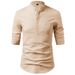 Men's Casual Linen-Like Short Sleeve Shirt With Stand Collar – Breathable & Lightweight For Summer & Spring_voghion.com
