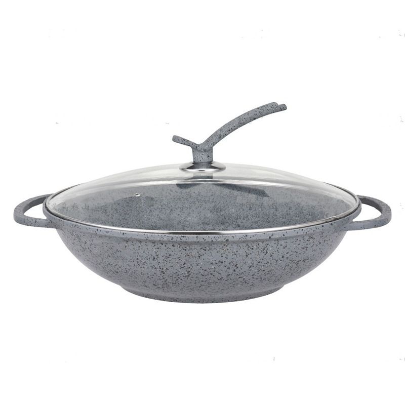 Tigaie dublă din granit turnat din aluminiu, fund plat, oală multifuncțională, aragaz electromagnetic, wok universal pe gaz_voghion.com