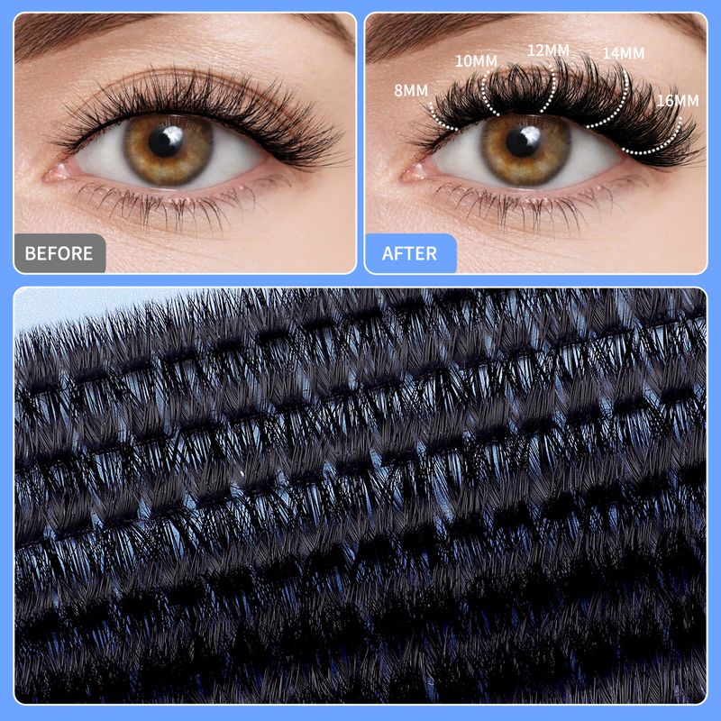 300 Cluster Single Cluster False Eyelashes Kit 80D 100D Dense D-Curl Segmented For Grafting_voghion.com