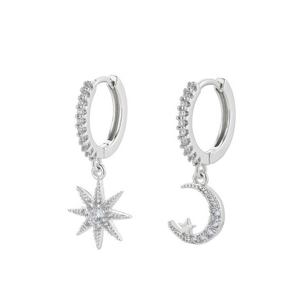 Orecchini da donna in argento S925 con aghi, stelle e luna, asimmetrici, con diamanti pieni, fibbie per orecchini in diamanti intarsiati, orecchini semplici e versatili._voghion.com
