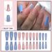 Uñas postizas francesas a rayas azules, largas, reutilizables, con pegamento o gel, ideales para mujeres._voghion.com