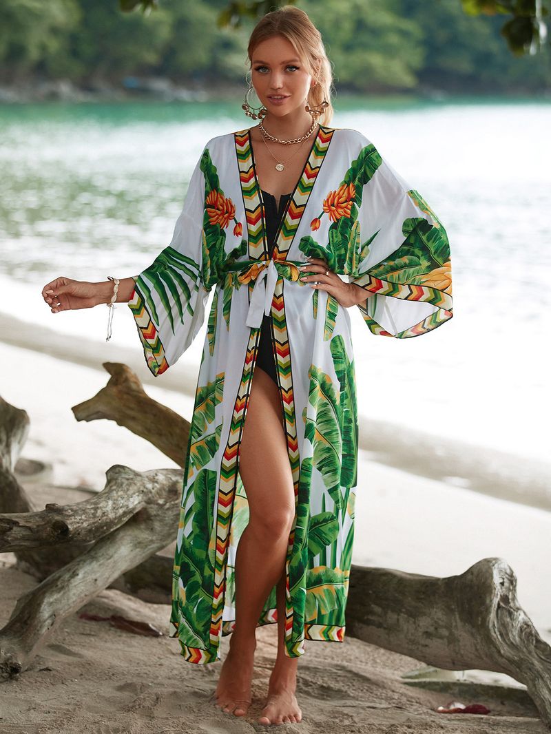 Women's Clothing Printed Beach Jacket Sexy Sunscreen Cardigan Holiday Bikini Outerwear Cover Up Women_voghion.com