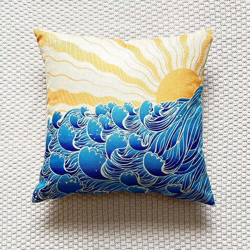 Eksklusivt kryptert linbølge Soloppgangstrykk putetrekk til hjemmet, gavetrykk, sofaputetrekk_voghion.com