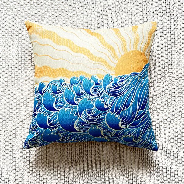 Eksklusivt kryptert linbølge Soloppgangstrykk putetrekk til hjemmet, gavetrykk, sofaputetrekk_voghion.com