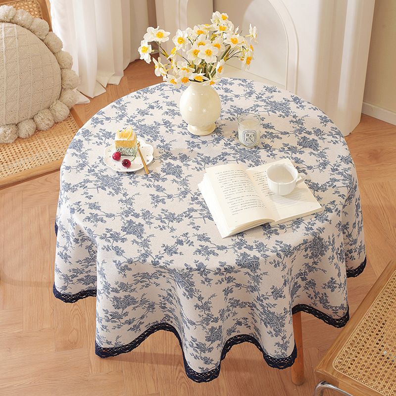 Hot Sale Cotton And Linen Blue Rose Printing Round Fabric Small Round Table INS Wind_voghion.com