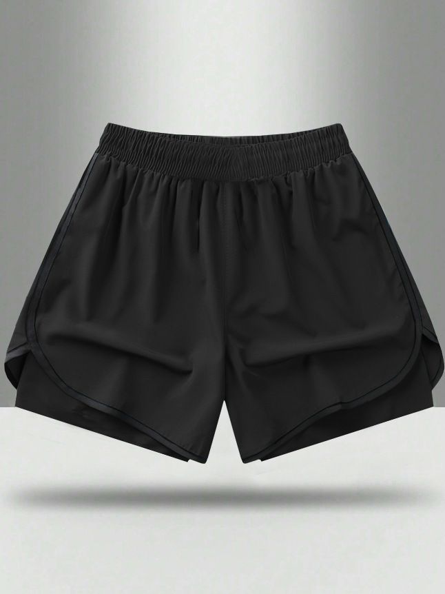 Pantaloncini sportivi due in uno estivi da uomo a tinta unita, adatti per la corsa in palestra e l'esercizio fisico_voghion.com