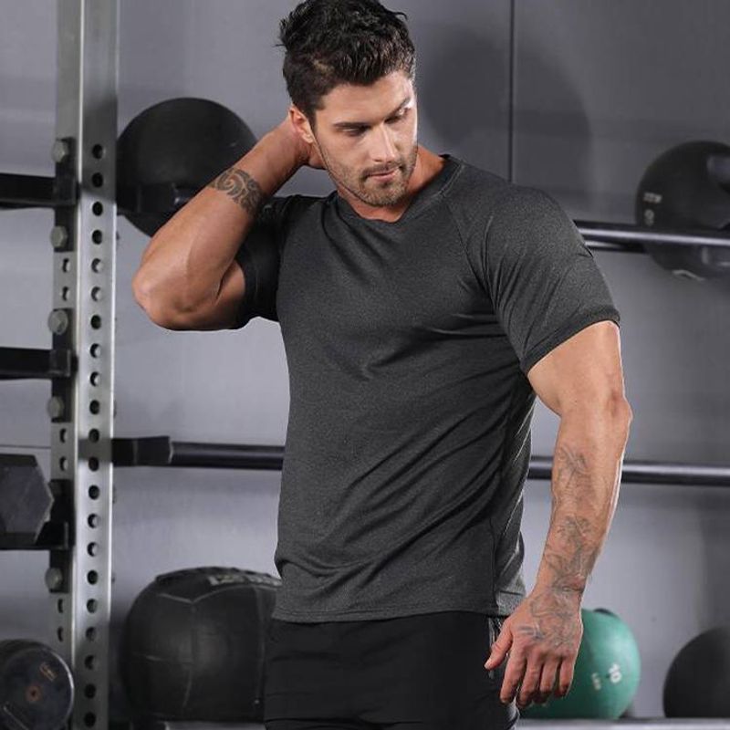 Camiseta de entrenamiento de manga corta de verano, para senderismo y ciclismo, cuello redondo para hombre, corte ajustado, transpirable, fitness, running, deportes, ropa de secado rápido_voghion.com