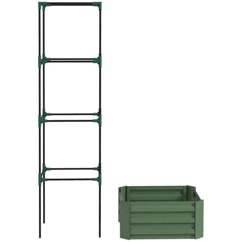Outsunny Galvanized Planter Box 24x24x11.75 With Tomato Cage For Climbing Plants Green Raised Garden Bed_voghion.com