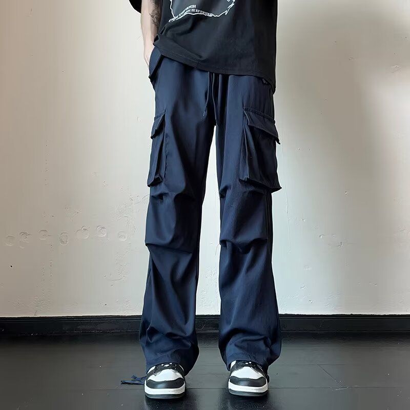 Herrenbekleidung Retro-Cargohose mit Kordelzug und mehreren Taschen, lockere, gerade Herrenhose mit weitem Bein und High-Street-Look, lässige Haremshose_voghion.com
